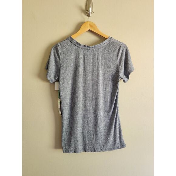 Green Tea Shirt Womens S Tie Twist Front Short Sleeve Blue Heather Ribbed - Picture 3 of 8